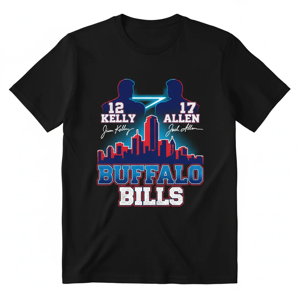 Buffalo Bills Jim Kelly x Josh Allen City Skyline Signatures T-Shirt | Premium Fan Apparel