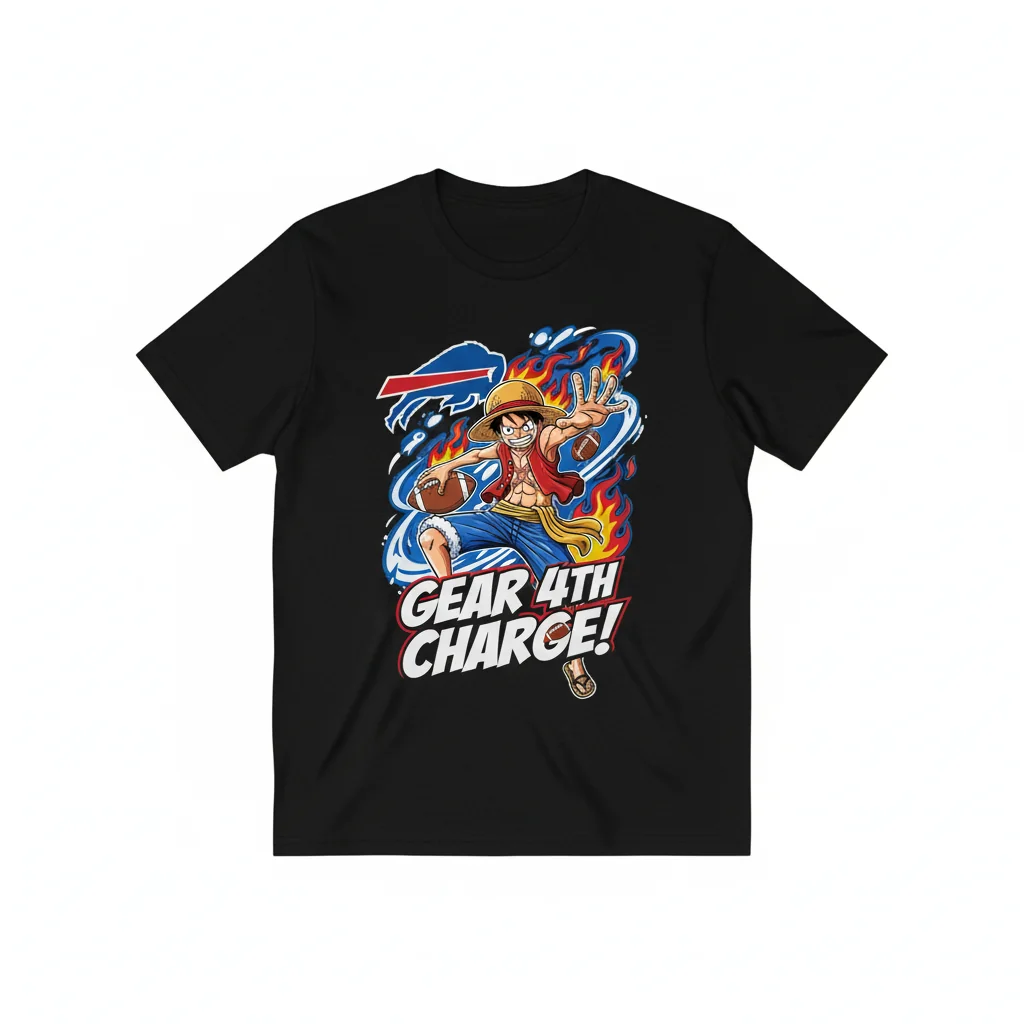 Buffalo Bills x One Piece Luffy Pose T-Shirt - NFL Anime Fan Gear