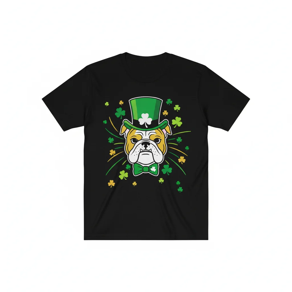 Festive Bulldog St. Patrick's Day T-Shirt - Unisex Green Clover Tee