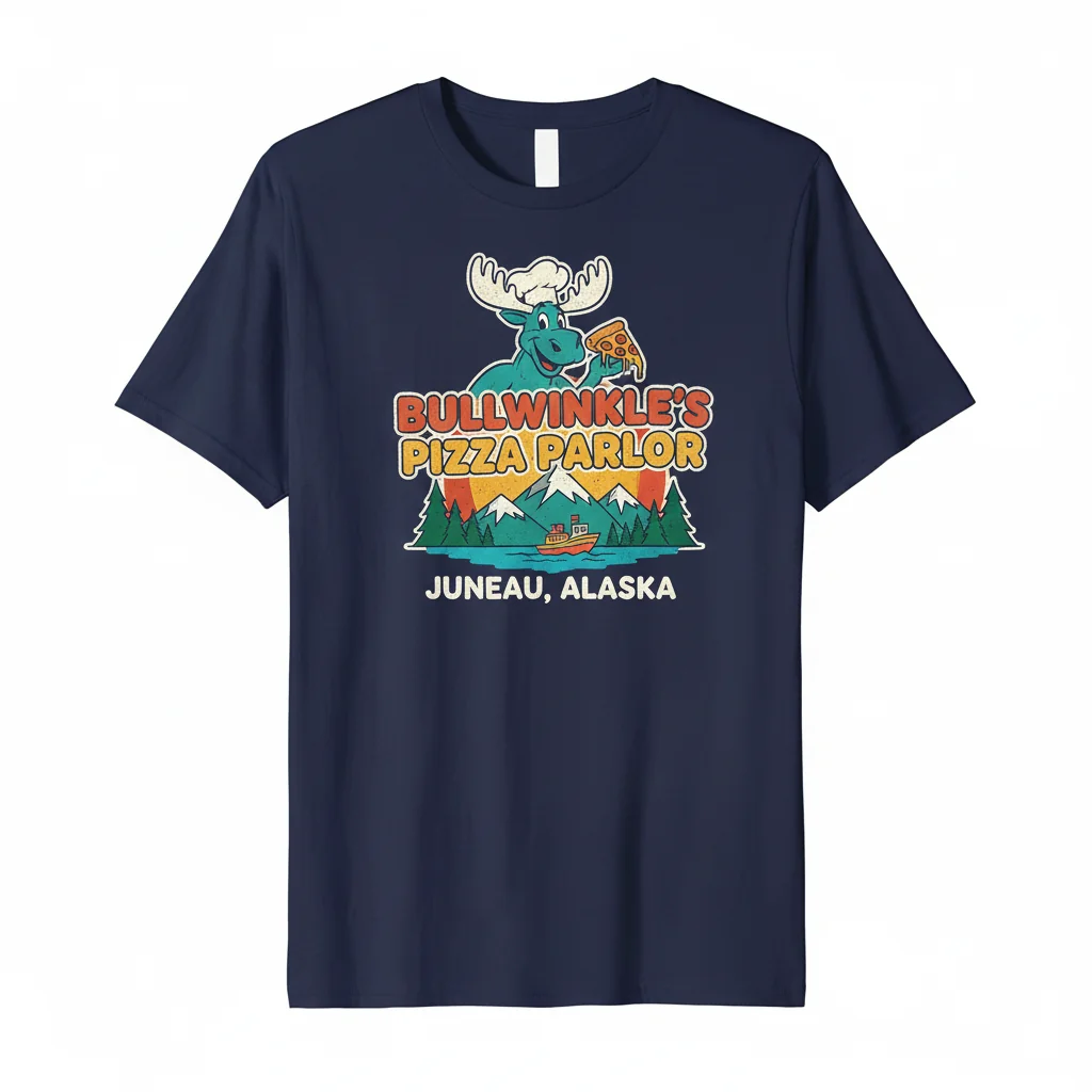 Vintage Bullwinkle's Pizza Parlor Juneau Alaska T-Shirt