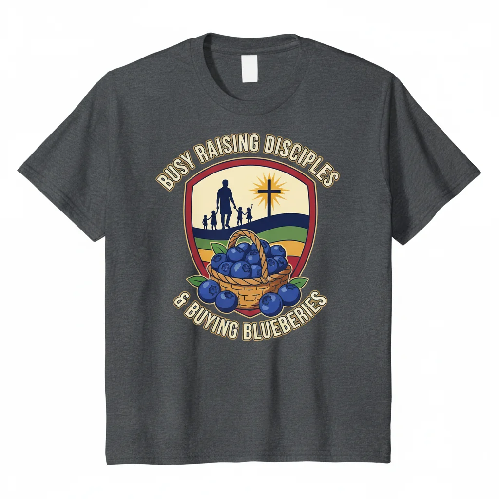 Camiseta "Busy Raising Disciples And Buying Blueberries" - Conforto Duradouro