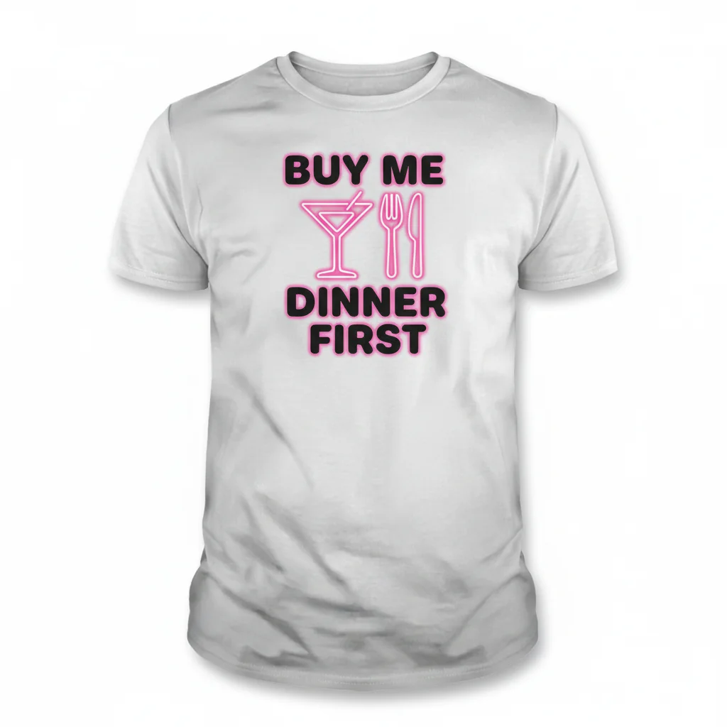 Funny Slogan T-Shirt: "Buy Me Dinner First" Essential Cotton Tee