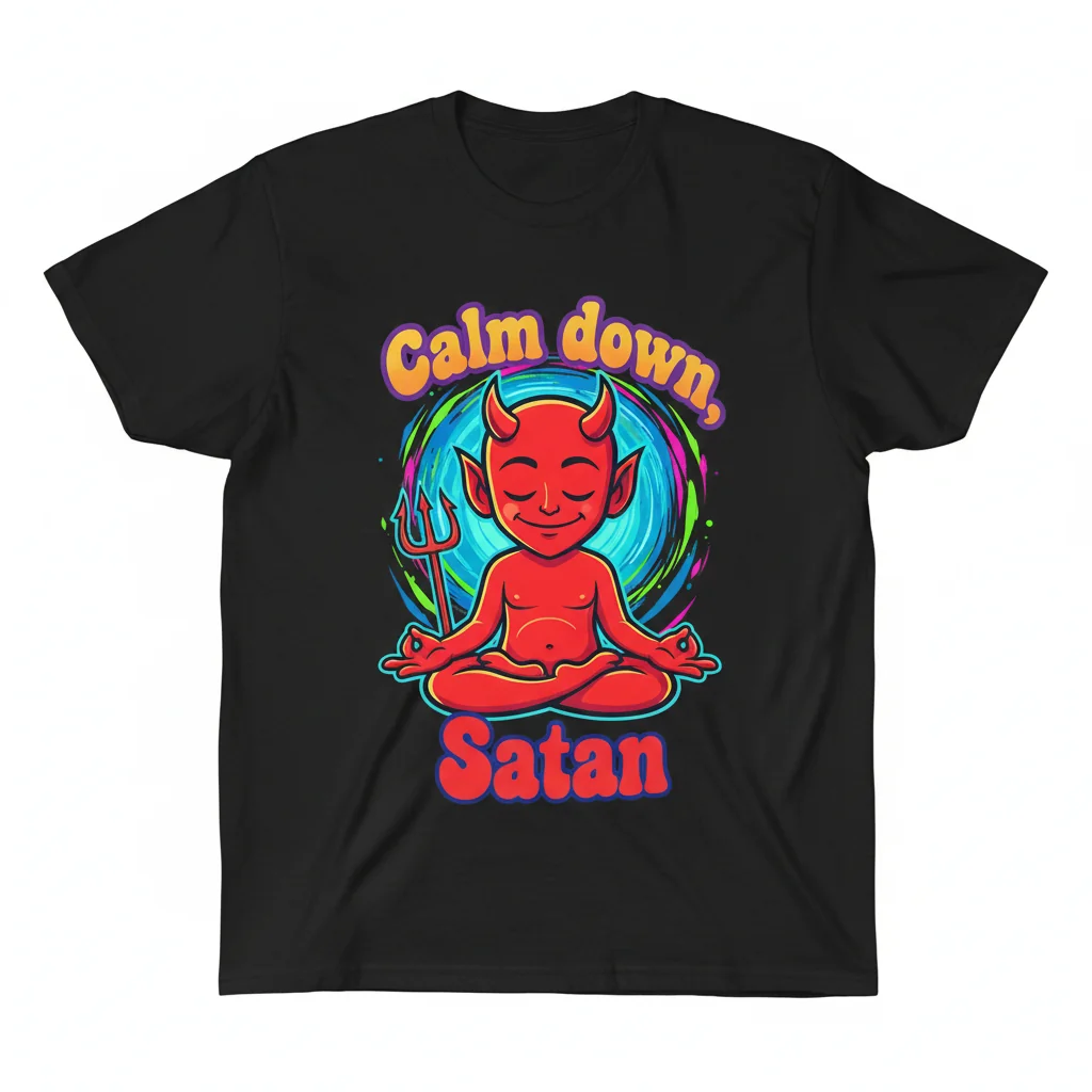 "Calm Down Satan" T-Shirt | Funny Sarcastic Quote Graphic Tee for Men & Women