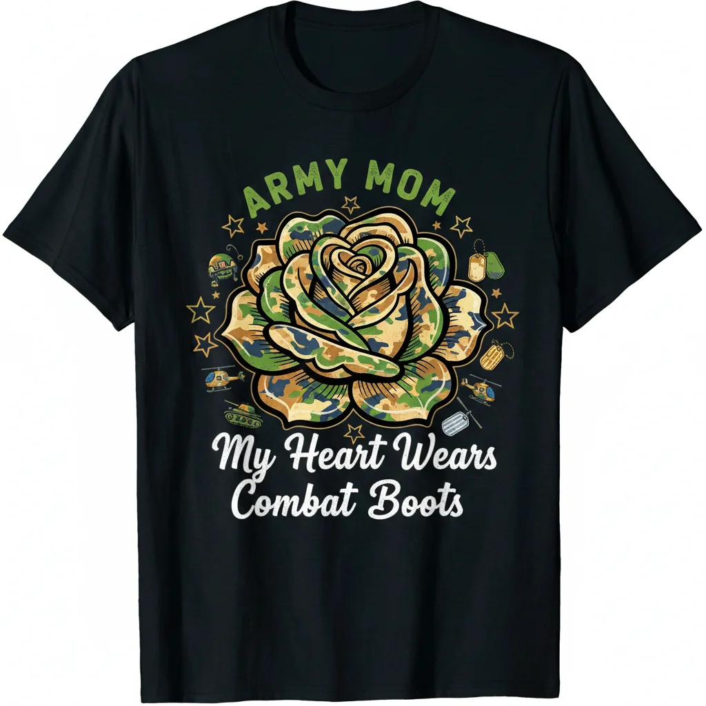 Camo Rose Tee - Whimsical Army Mom Street Style