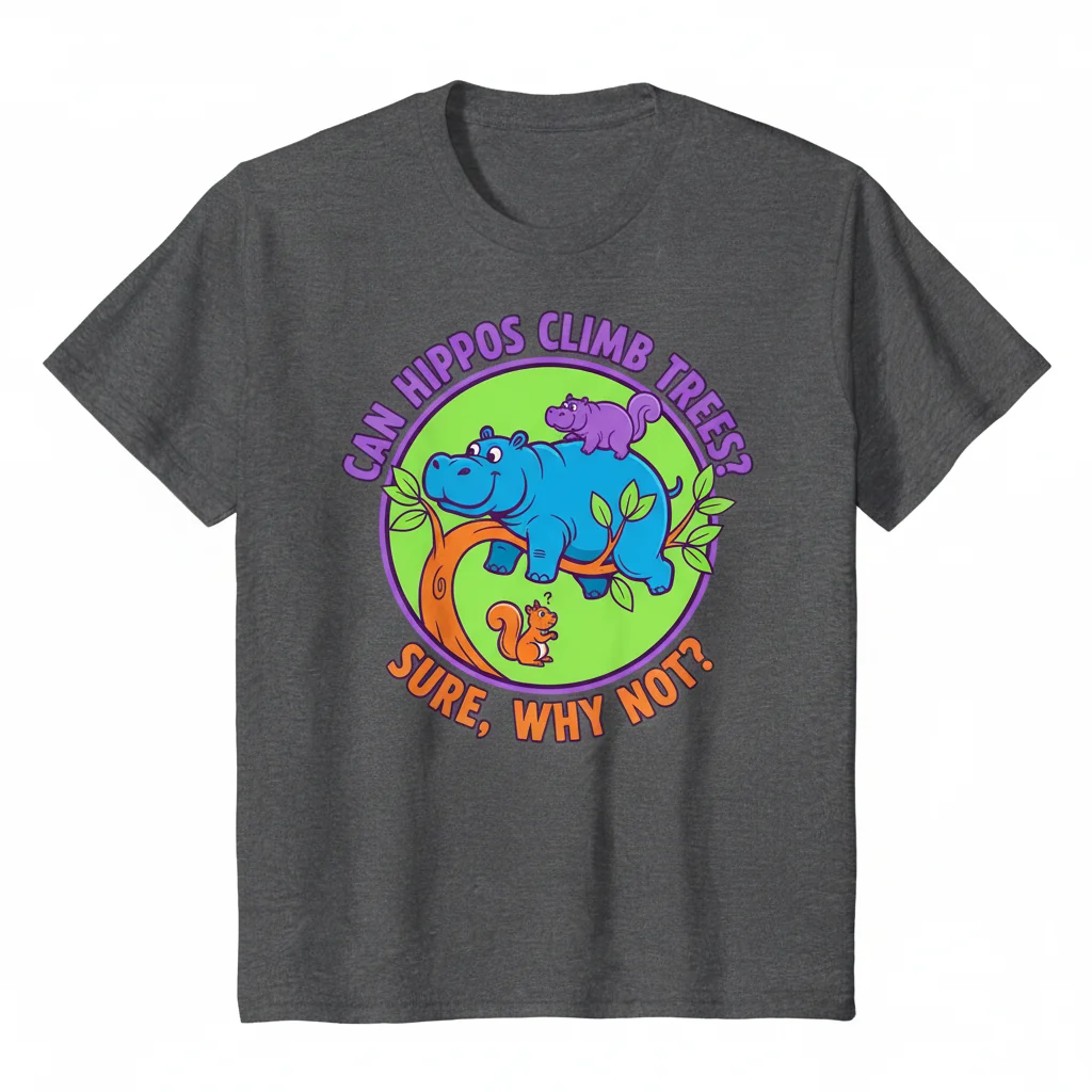 Can Hippos Climb Trees? Unique Graphic T-Shirt