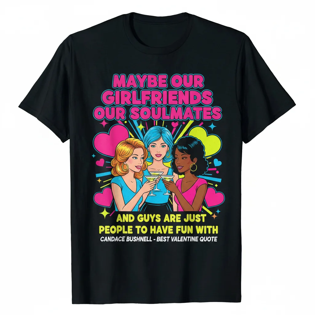 Candace Bushnell Quote T-Shirt: 'Girlfriends Our Soulmates' - Valentine's Day Essential Tee