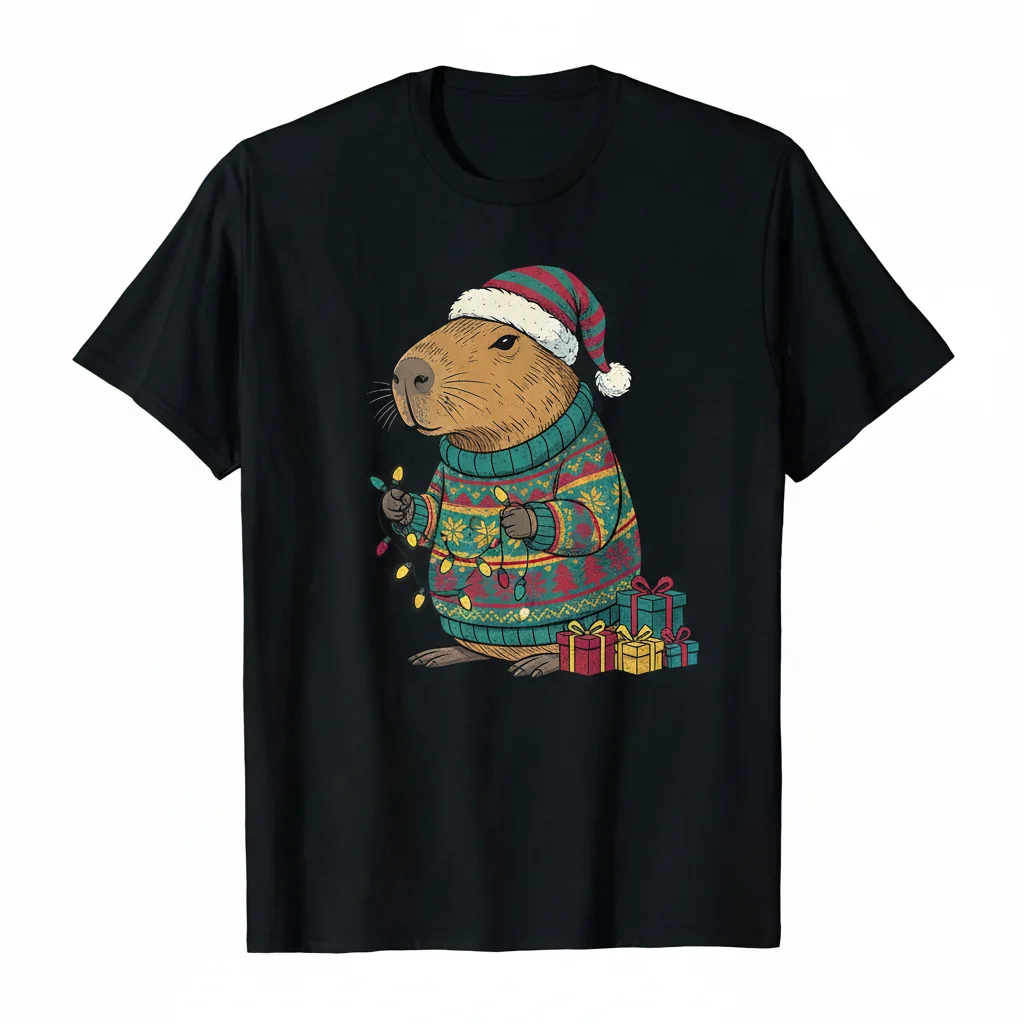Camiseta Esencial Capybara Navidad - Comodidad Duradera y Estilo Festivo