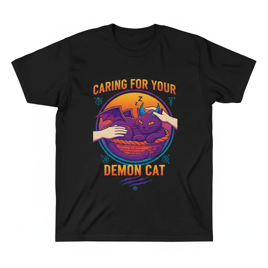 Caring For Your Demon Cat T-Shirt - Premium Cotton Unisex Tee