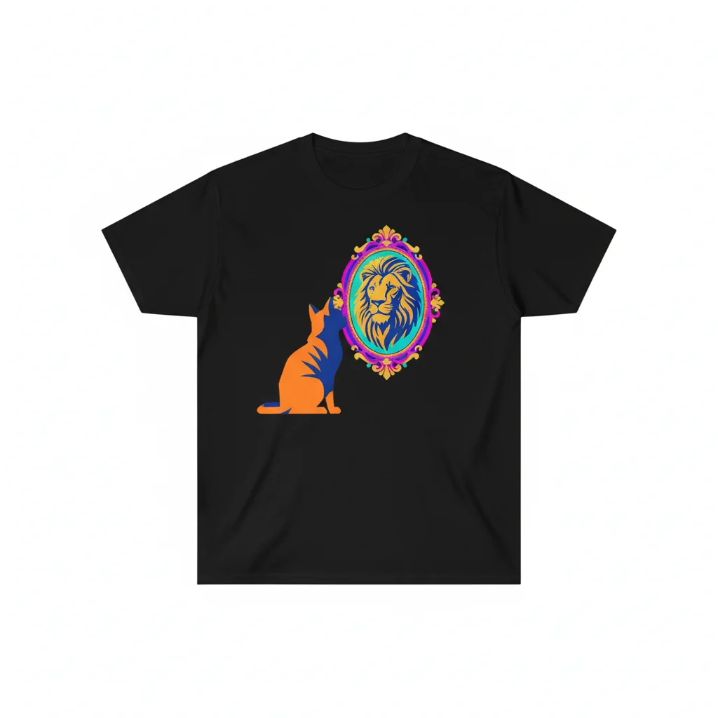Cat and Lion Mirror Graphic Tee - Unique Animal Design Shirt