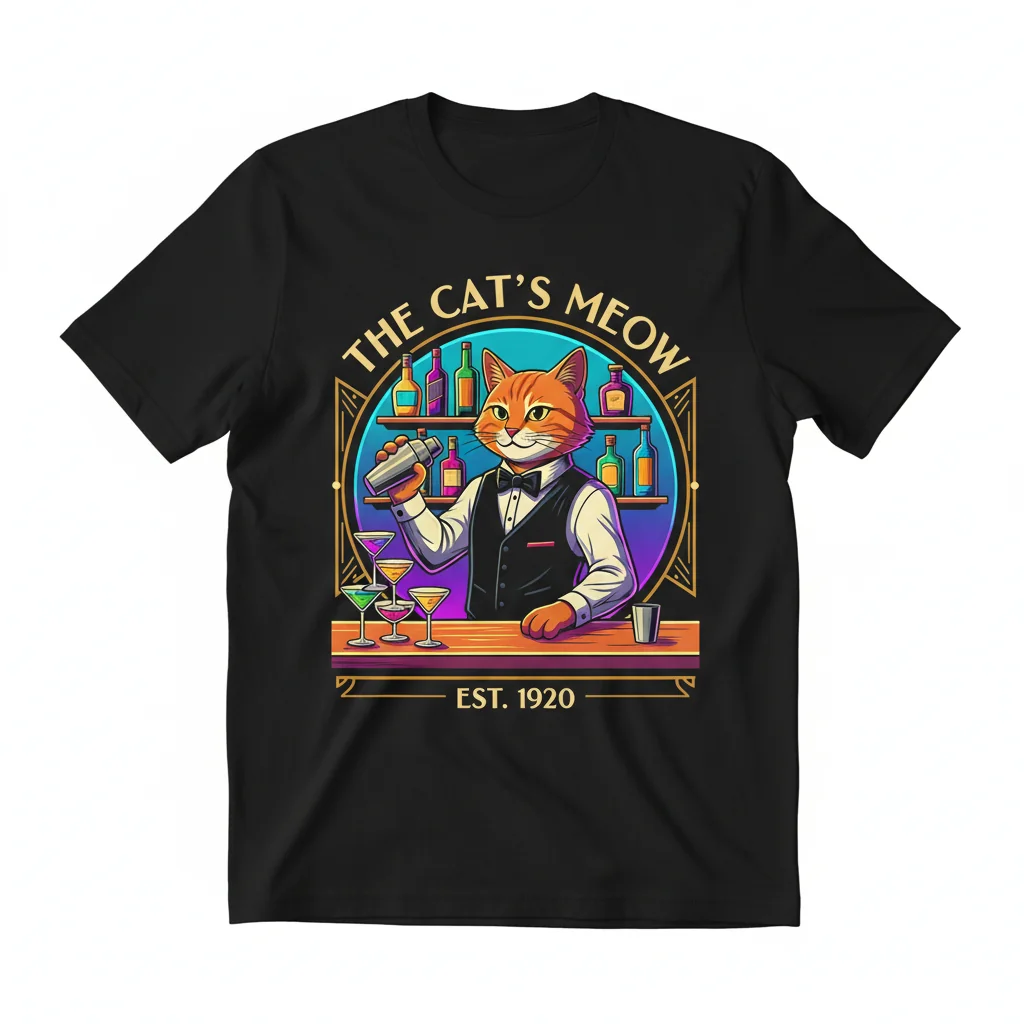 Camiseta Esencial 'Gato Bartender' - Divertida y Cómoda de Algodón 100%