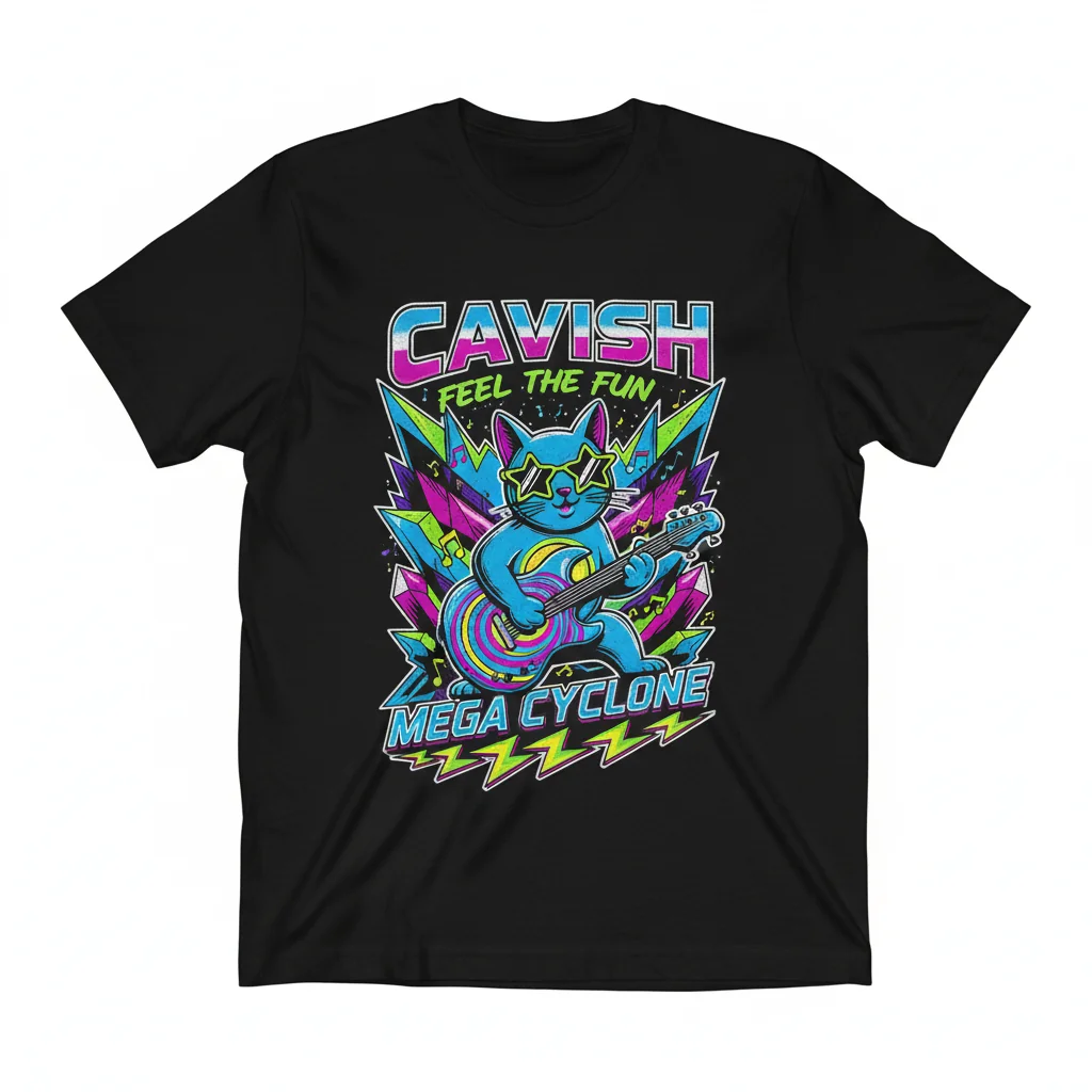 Cat Guitar Cyclone Tee: Durable Fun, Fade-Resistant Style