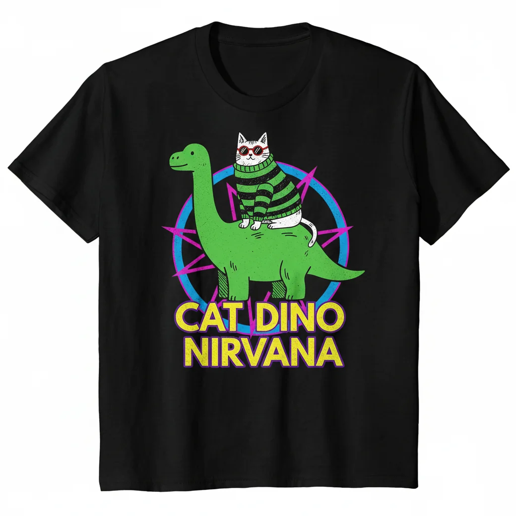Camiseta Gato Kurt Dino - Estilo Musical Divertido Algodón Premium
