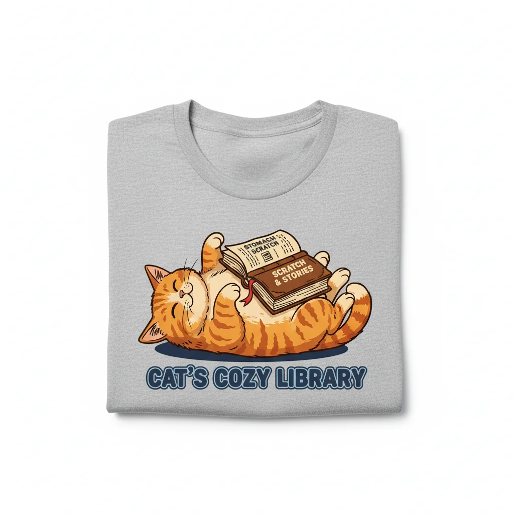 Whimsical Cat Stomach Book Art Tee - Embrace Your Creative Spirit