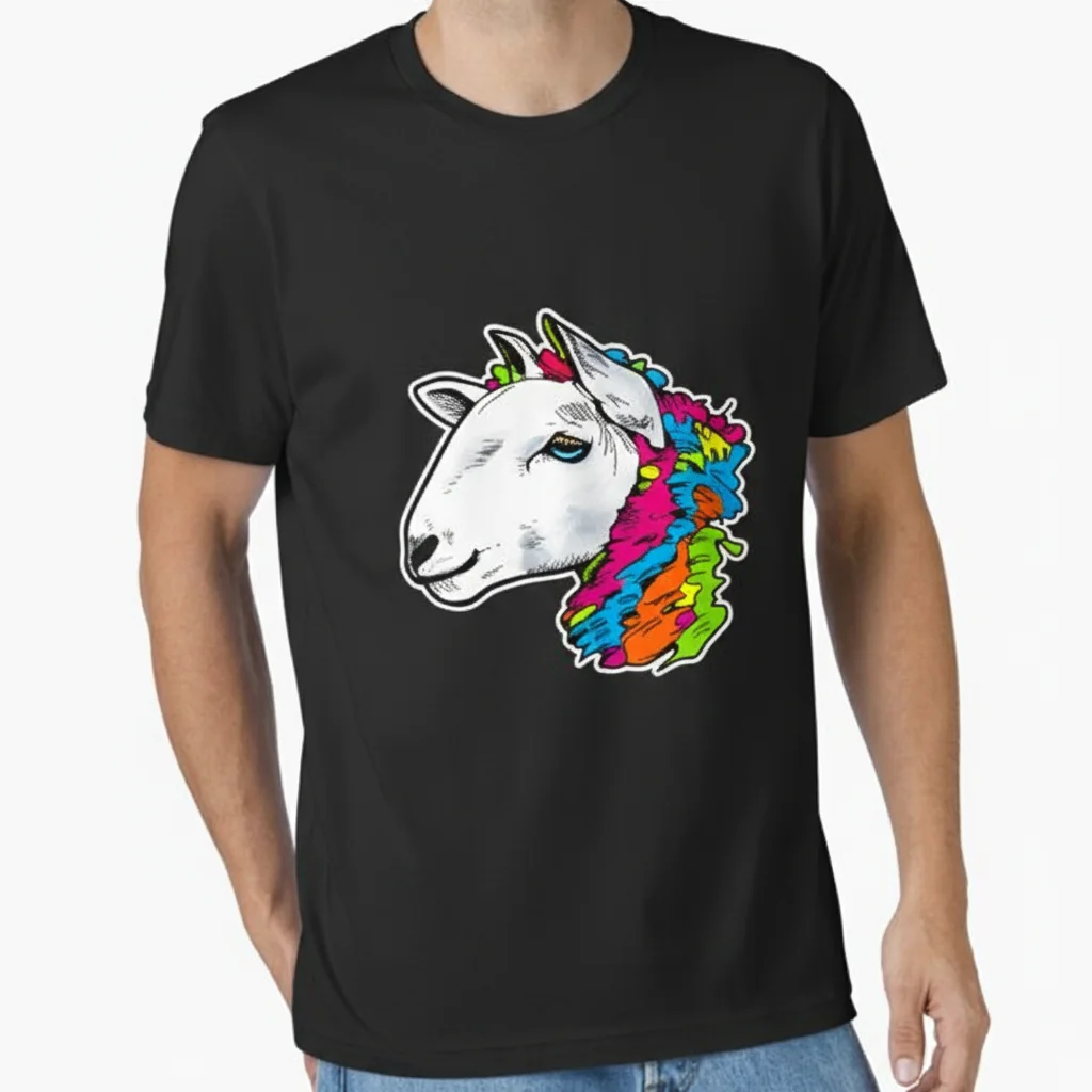 Cheviot Sheep Acrylic Sketch Art Print T-Shirt - Premium Ring-Spun Cotton Tee