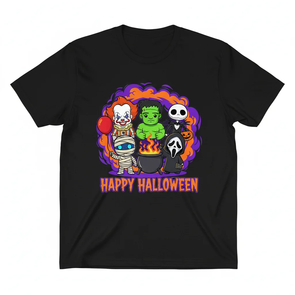 Camiseta Chibi Personajes de Películas de Terror Halloween - Ultra Suave, Algodón Premium