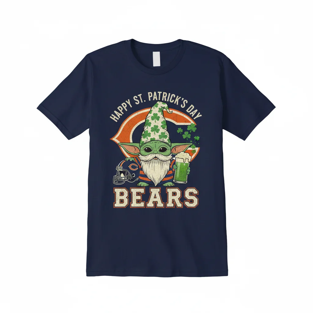 Chicago Bears Baby Yoda Gnome St. Patrick's Day T-Shirt