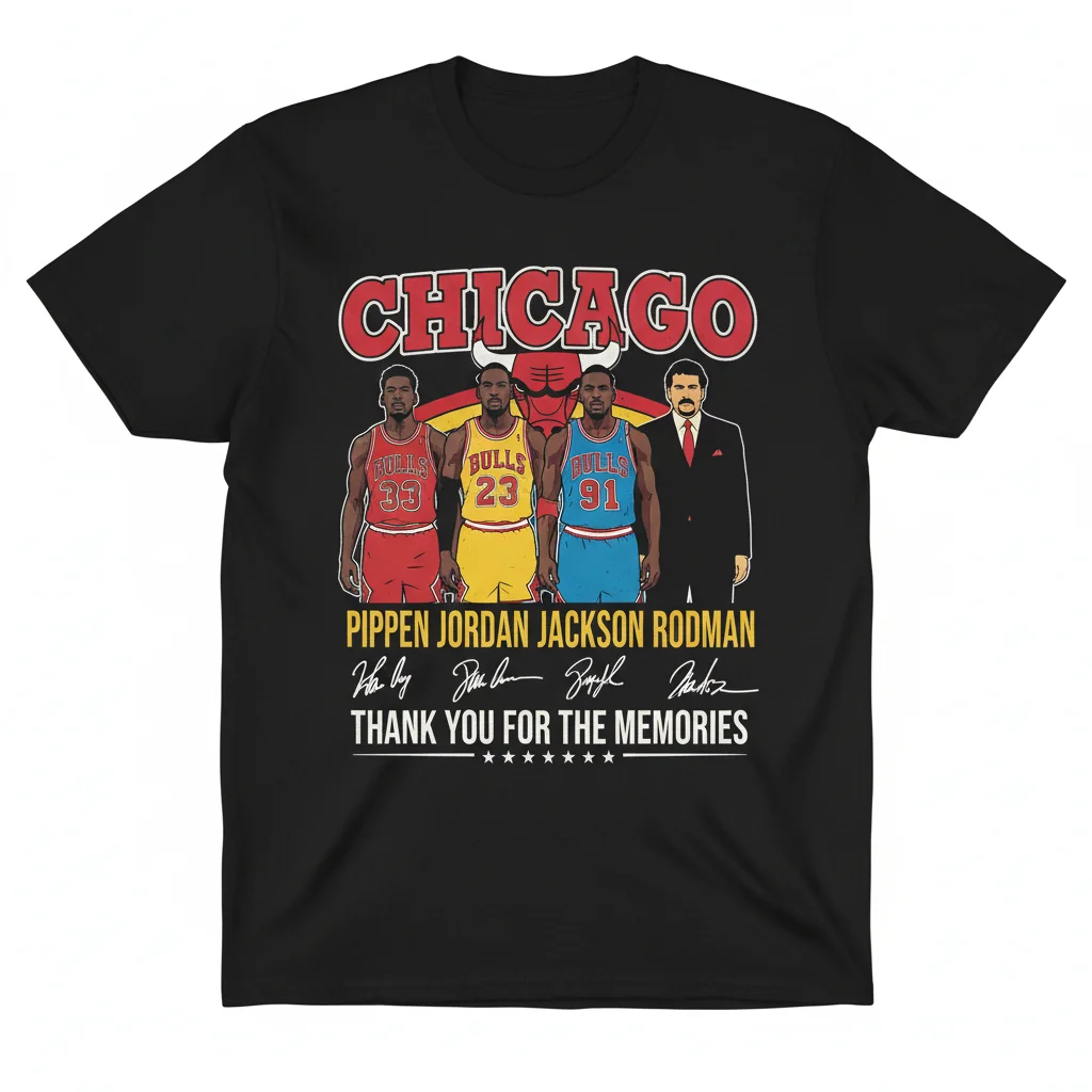 Chicago Bulls Pippen Jordan Rodman Signatures Tribute Shirt - Classic Fit, Fade-Resistant