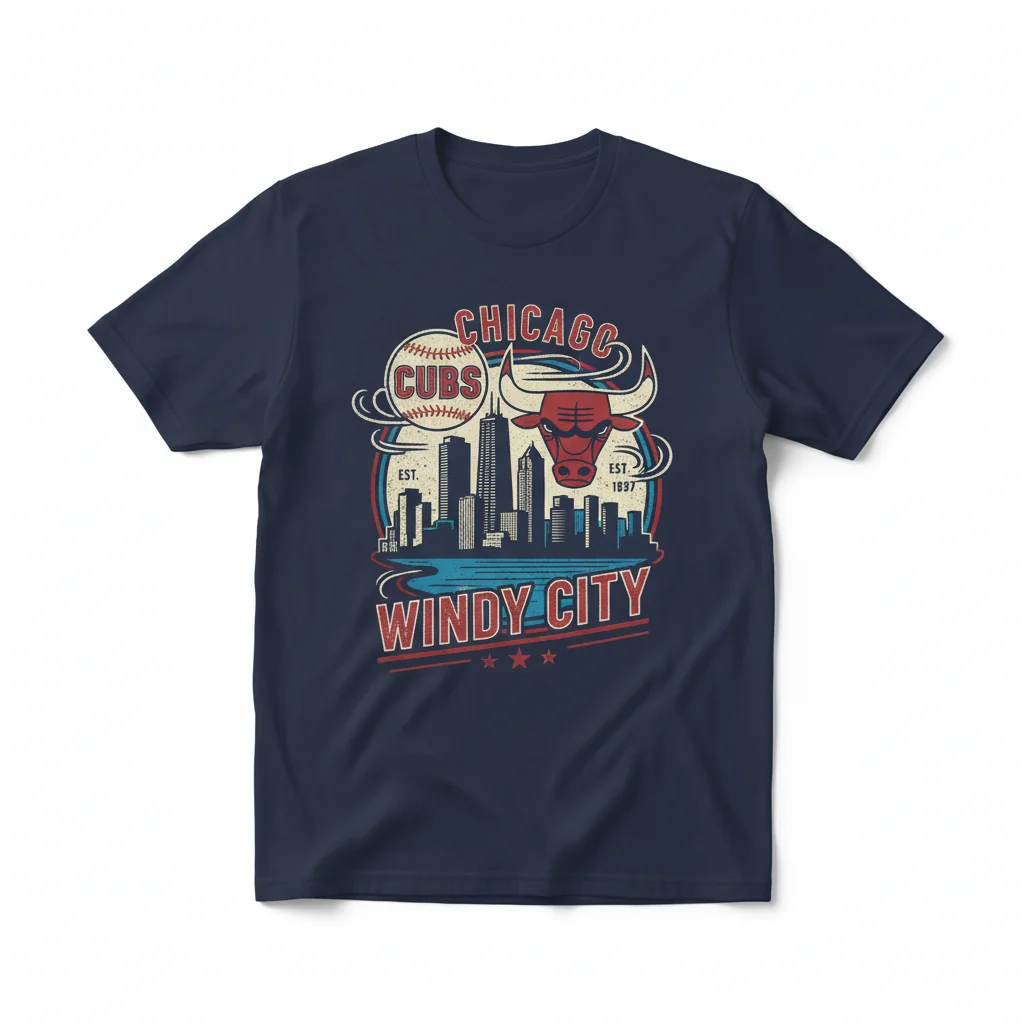 Chicago City Skyline T-Shirt | Vintage Windy City Cubs Bulls Tee