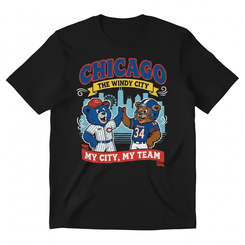 Chicago 'My City, My Team' Cubs & Bears Mascot T-Shirt | Windy City Sports Fan Apparel 1 Chicago 'My City, My Team' Cubs & Bears Mascot T-Shirt | Windy City Sports Fan Apparel