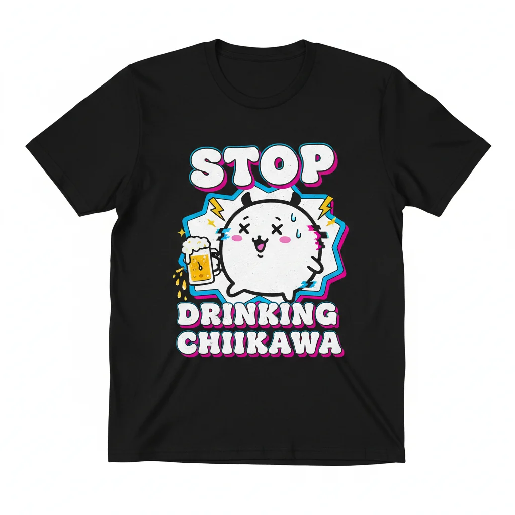 Chiikawa Kurimanju Stop Drinking T-Shirt | Funny Anime Manga Meme Tee | Unisex Cotton Graphic Shirt