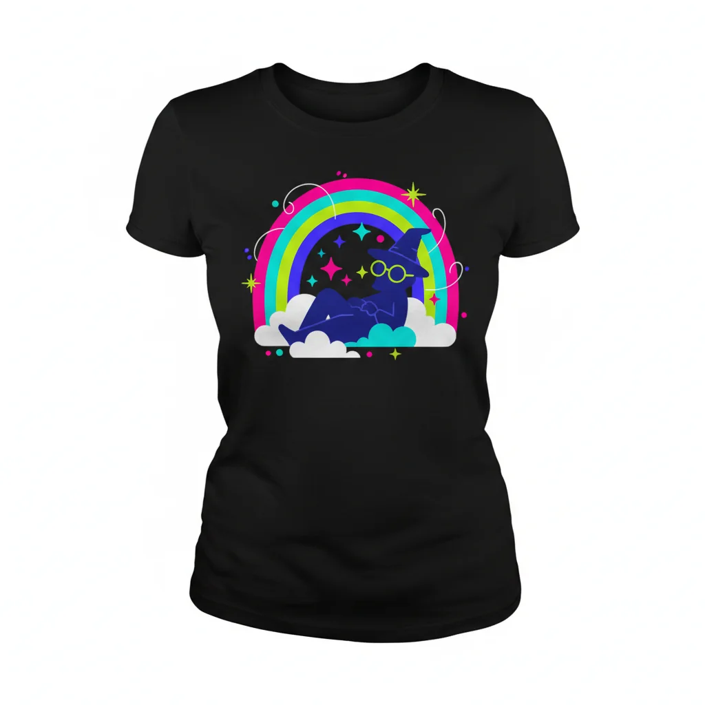 Chill Wizard Rainbow Fitted T-Shirt – Vibrant & Comfortable Tee