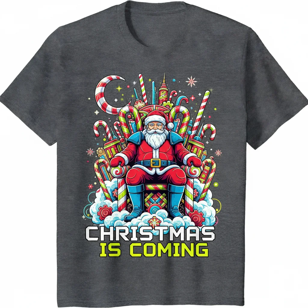 Unleash Your Holiday Spirit: Santa Candy Cane Throne Durable & Vibrant T-Shirt