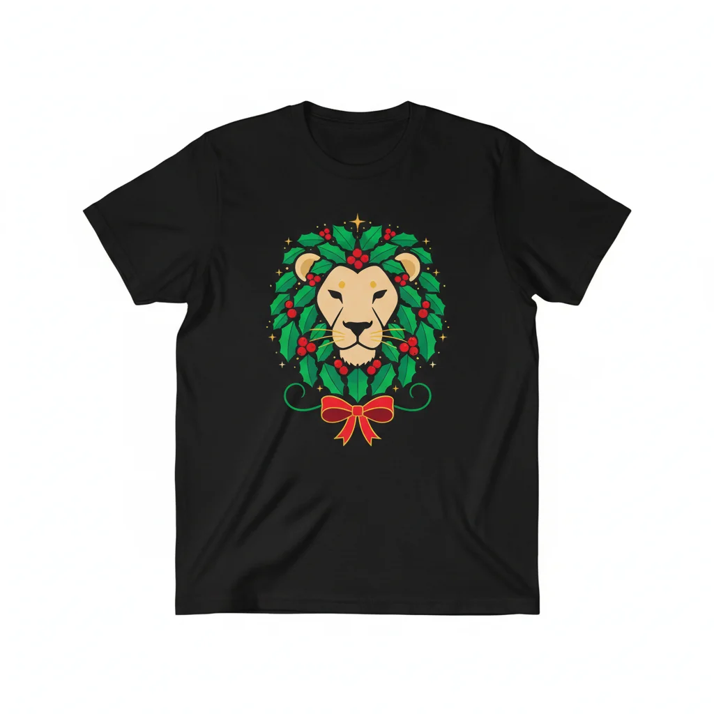 Camiseta Esencial "León Navideño" - 100% Algodón Peinado, Ajuste Retail