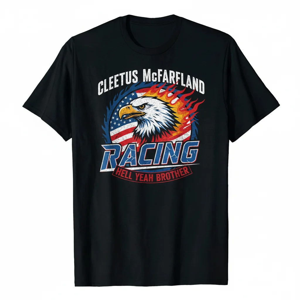 Cleetus McFarland "Hell Yeah Brother" USA Flag Racing Tee