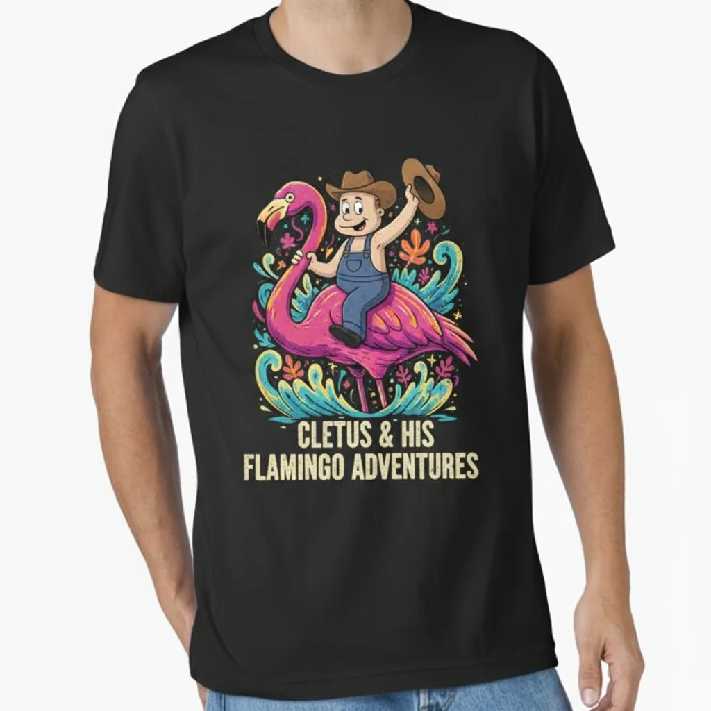 Cletus Flamingo Essential T-Shirt – Premium Cotton Animal Graphic Tee