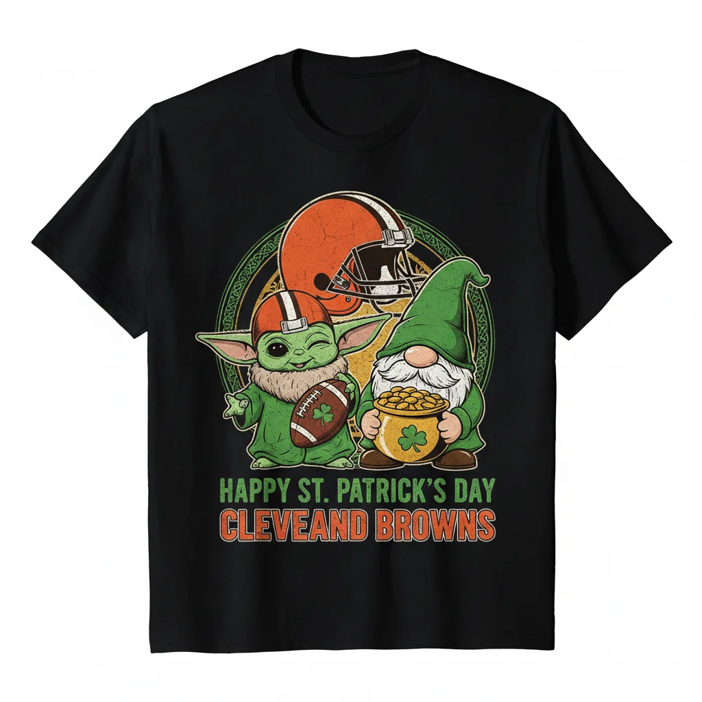Cleveland Browns Baby Yoda Gnome St. Patrick's Day Celebration Tee