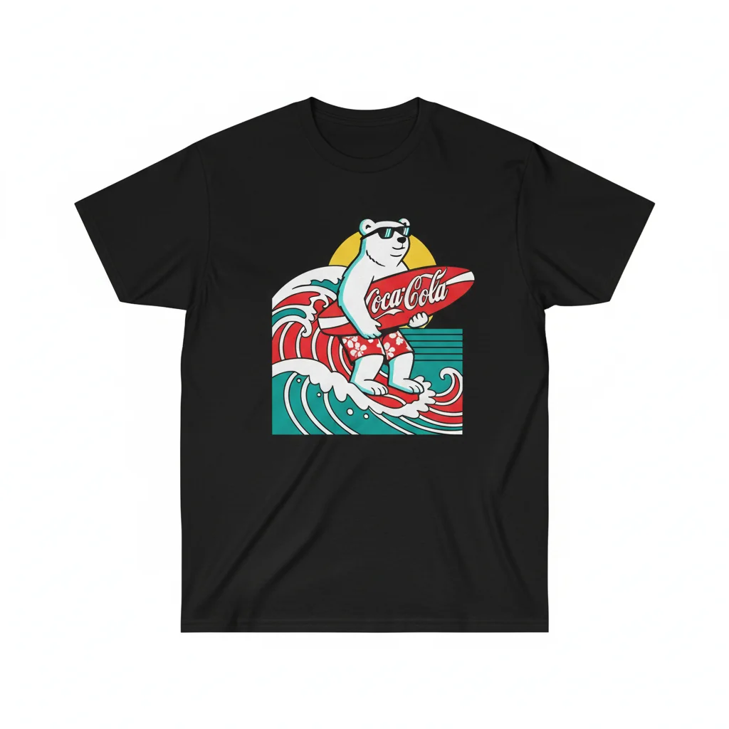 Coca-Cola 1995 Surfboard Polar Bear T-Shirt - Vintage Graphic Tee
