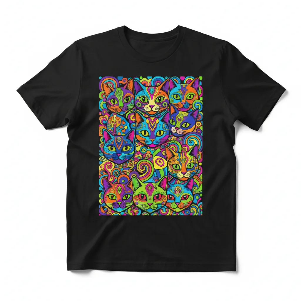 Colorful Cat Collage Print Essential T-Shirt - Premium Ring-Spun Cotton Tee for Men & Women