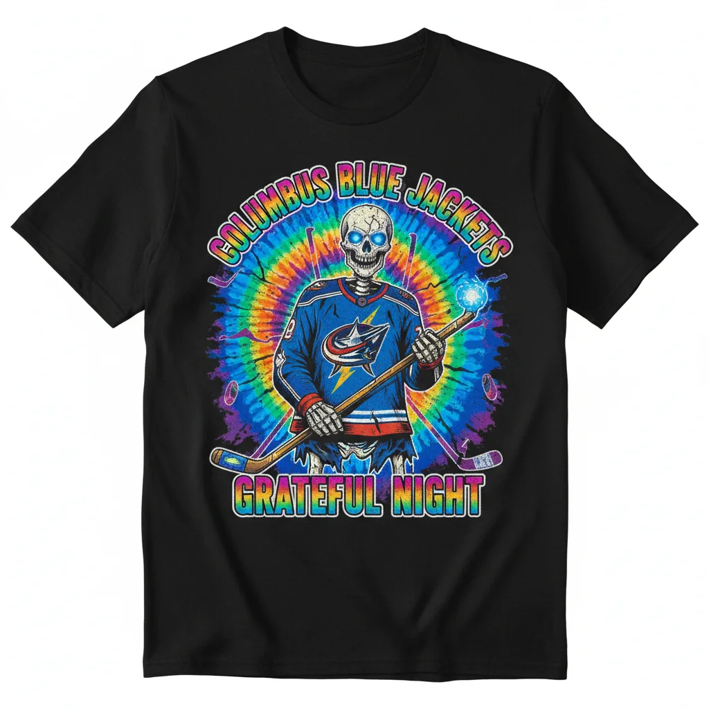 Columbus Blue Jackets Grateful Dead Theme Night Skeleton Graphic Tee – Ultra-Durable & Fade-Resistant