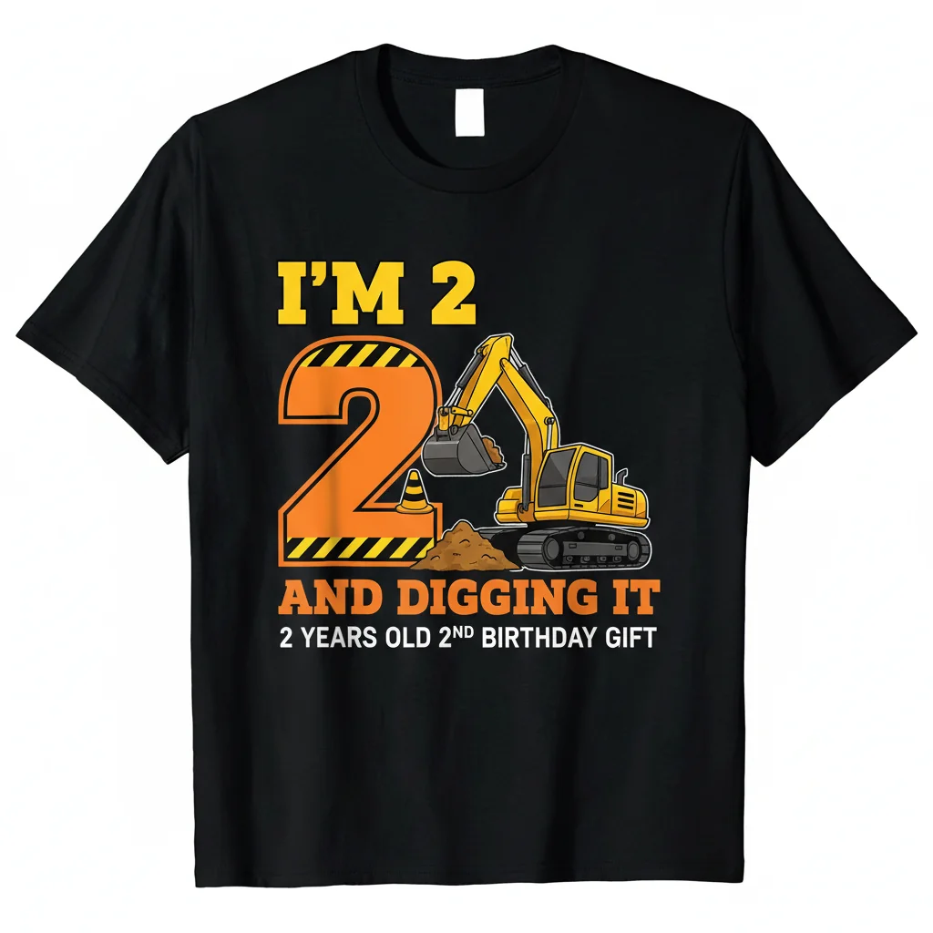 Construction Theme 'I'm 2 & Digging It' Excavator 2nd Birthday T-Shirt