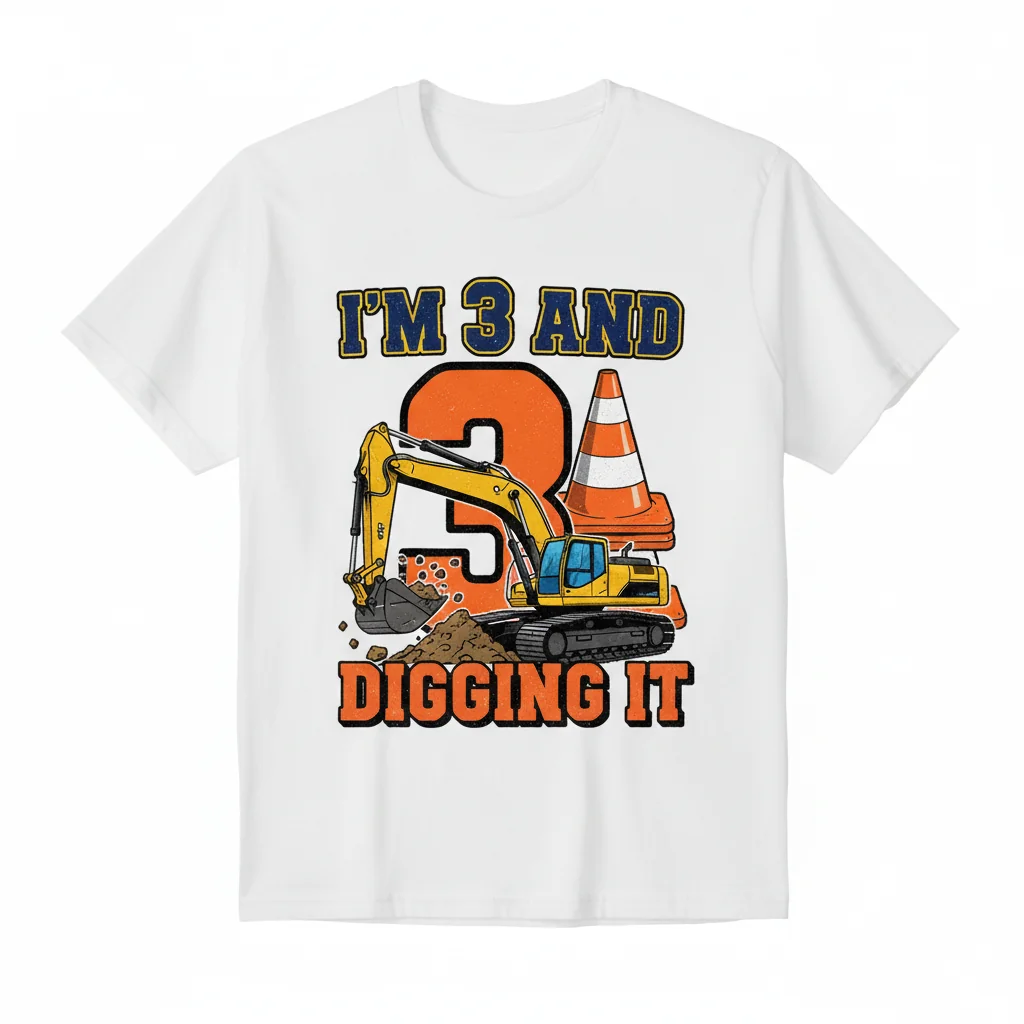 Camiseta Temática Construcción 'Im 3 and Digging It' - Regalo 3er Cumpleaños