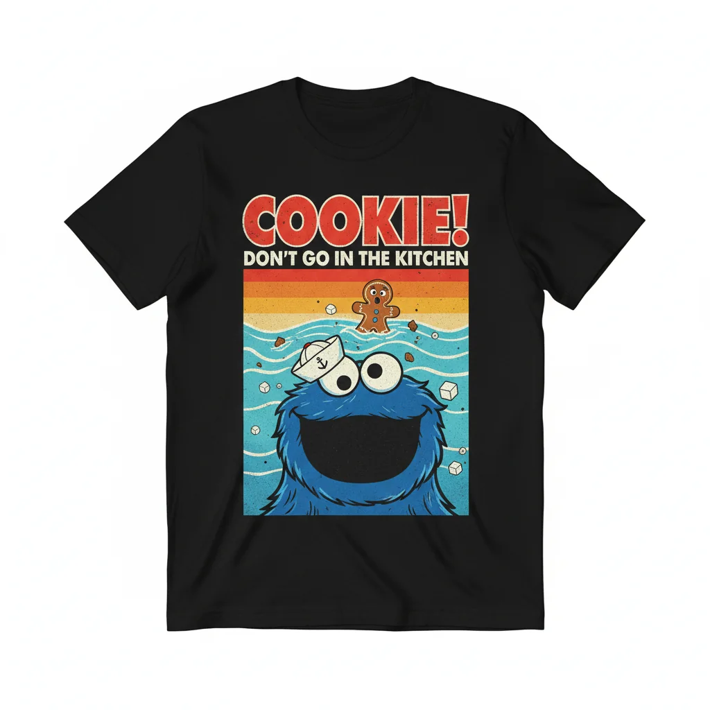 The Unexpected Encounter: Cookie Monster, Gingerbread Man & Jaws Art Tee