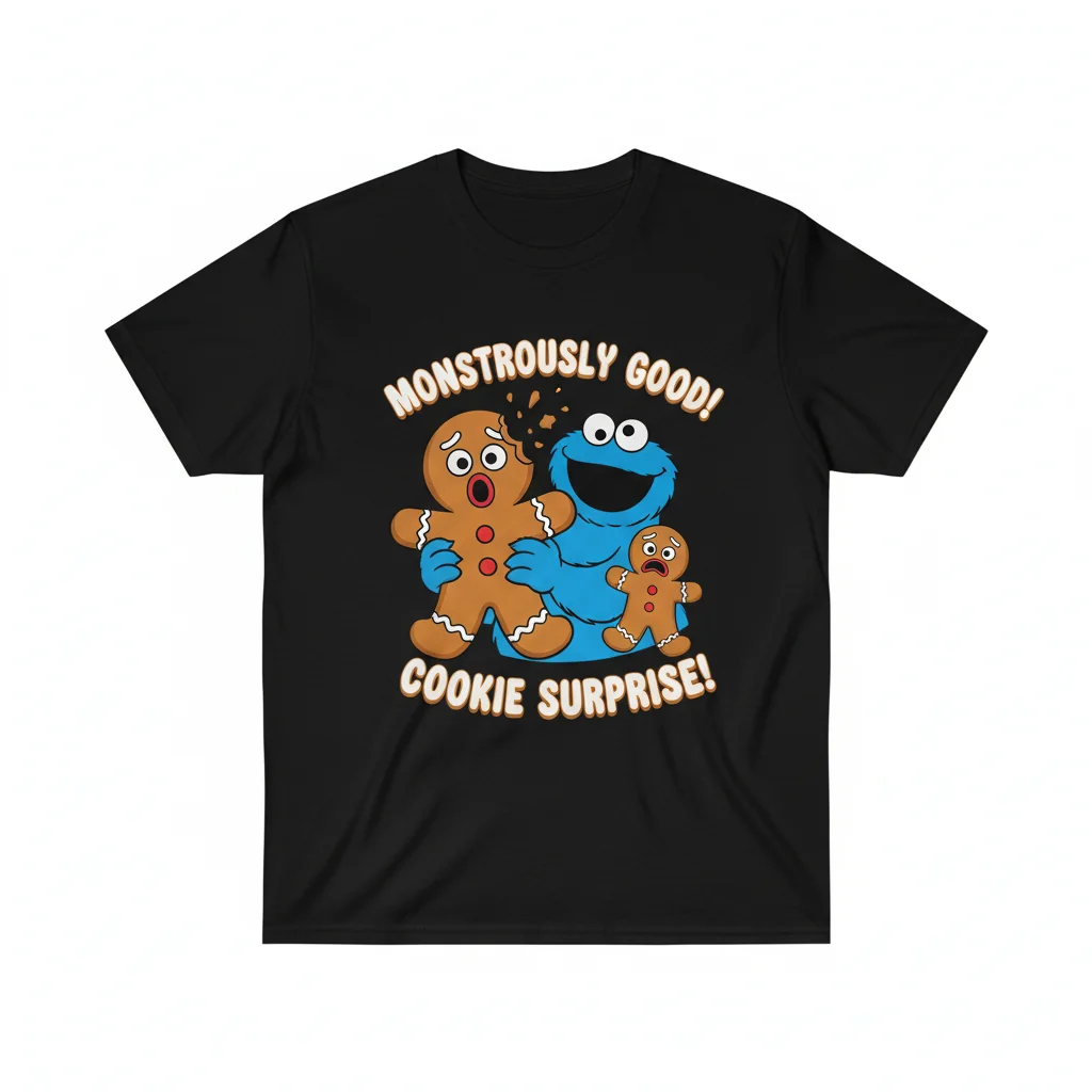 Cookie Monster x Gingerbread Man Monstrous Surprise Shirt – Durable & Fade-Resistant