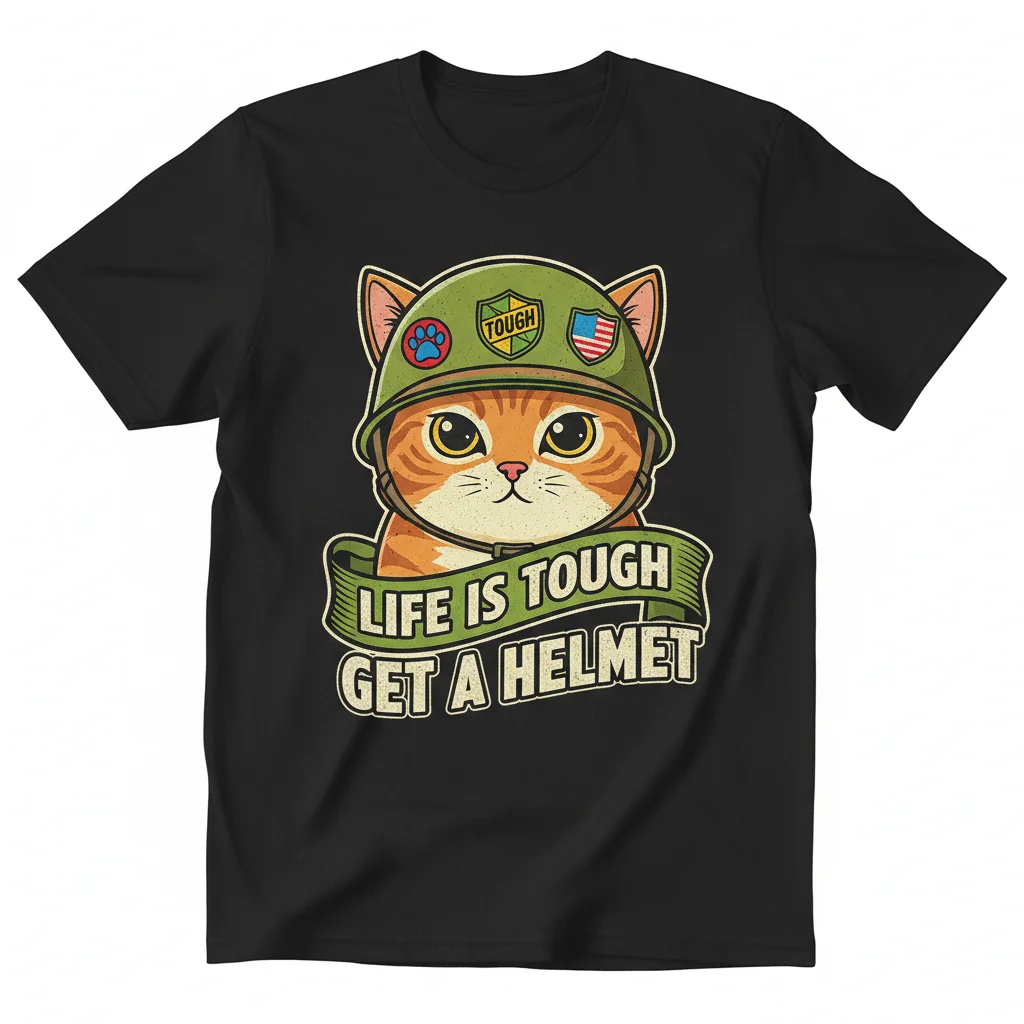 Life is Tough, Get a Helmet - Cute Cat Military Helmet Design Essential T-Shirt