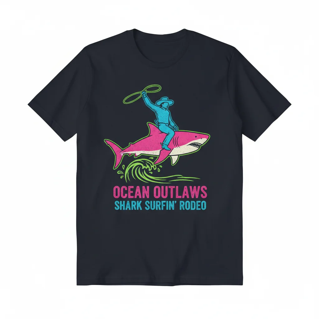 Durable & Vibrant "Cowboy Riding a Shark" Essential T-Shirt – Fade-Resistant & Perfect Fit
