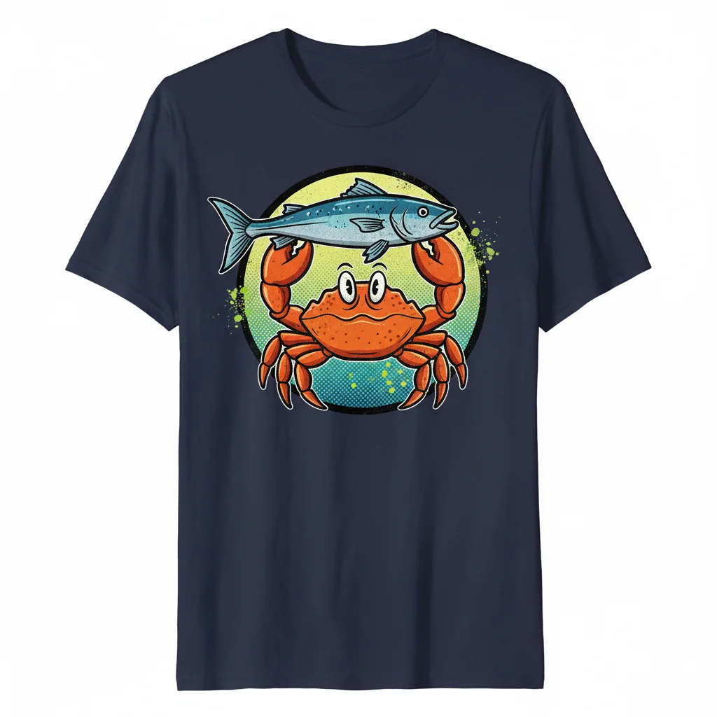 Embrace the Whimsy: "Crab Holding Fish Meme" Artistic Comfort Tee