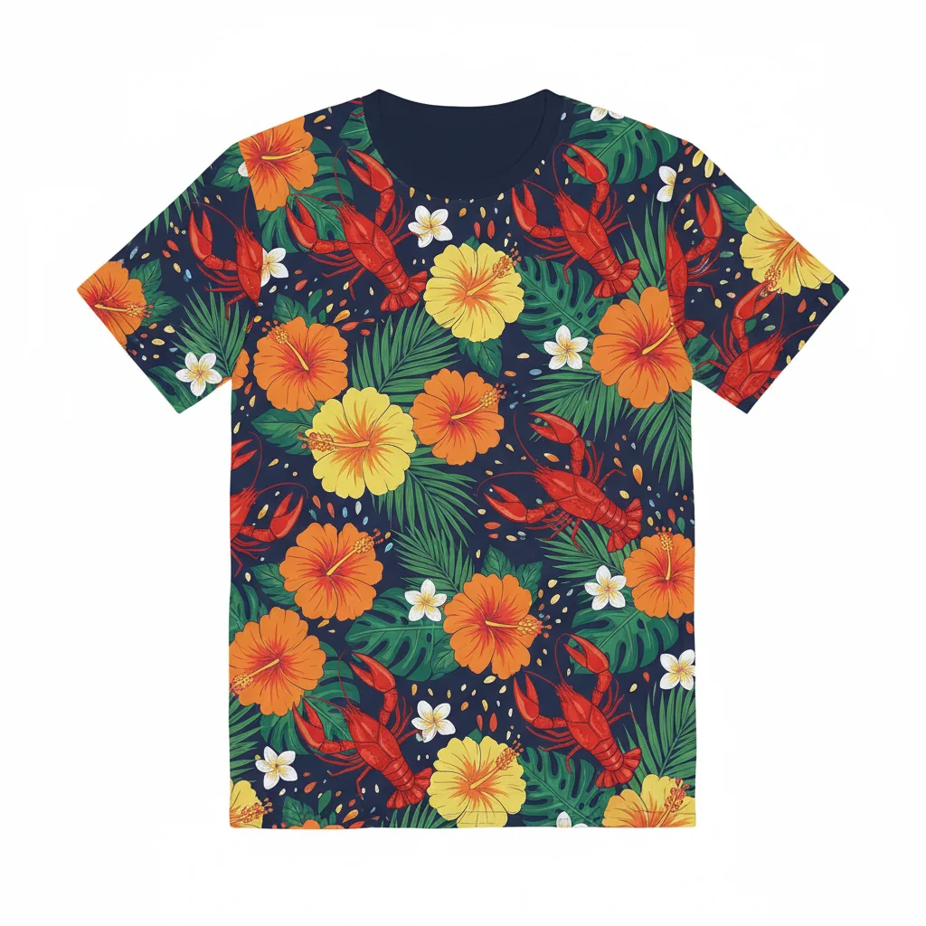 The "Crawfish Boil" Hawaiian Essential Tee: A Taste of Summer