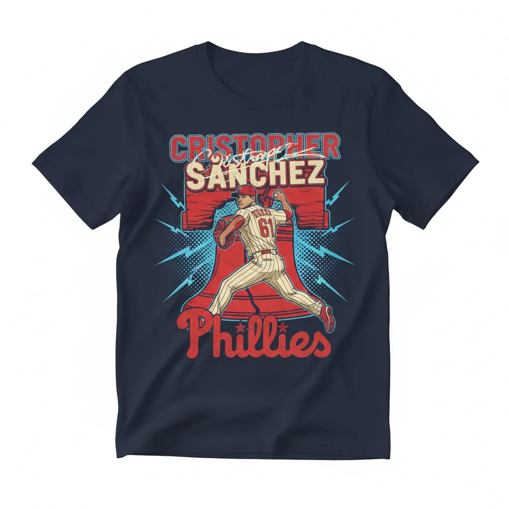 Cristopher Sánchez Phillies Cartoon Signature Tee - Ultra-Durable & Fade-Resistant