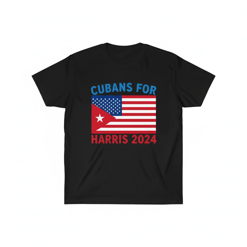 Cubanos por Harris 2024 Bandera de América Camiseta – Algodón Suave, Ajuste Retail
