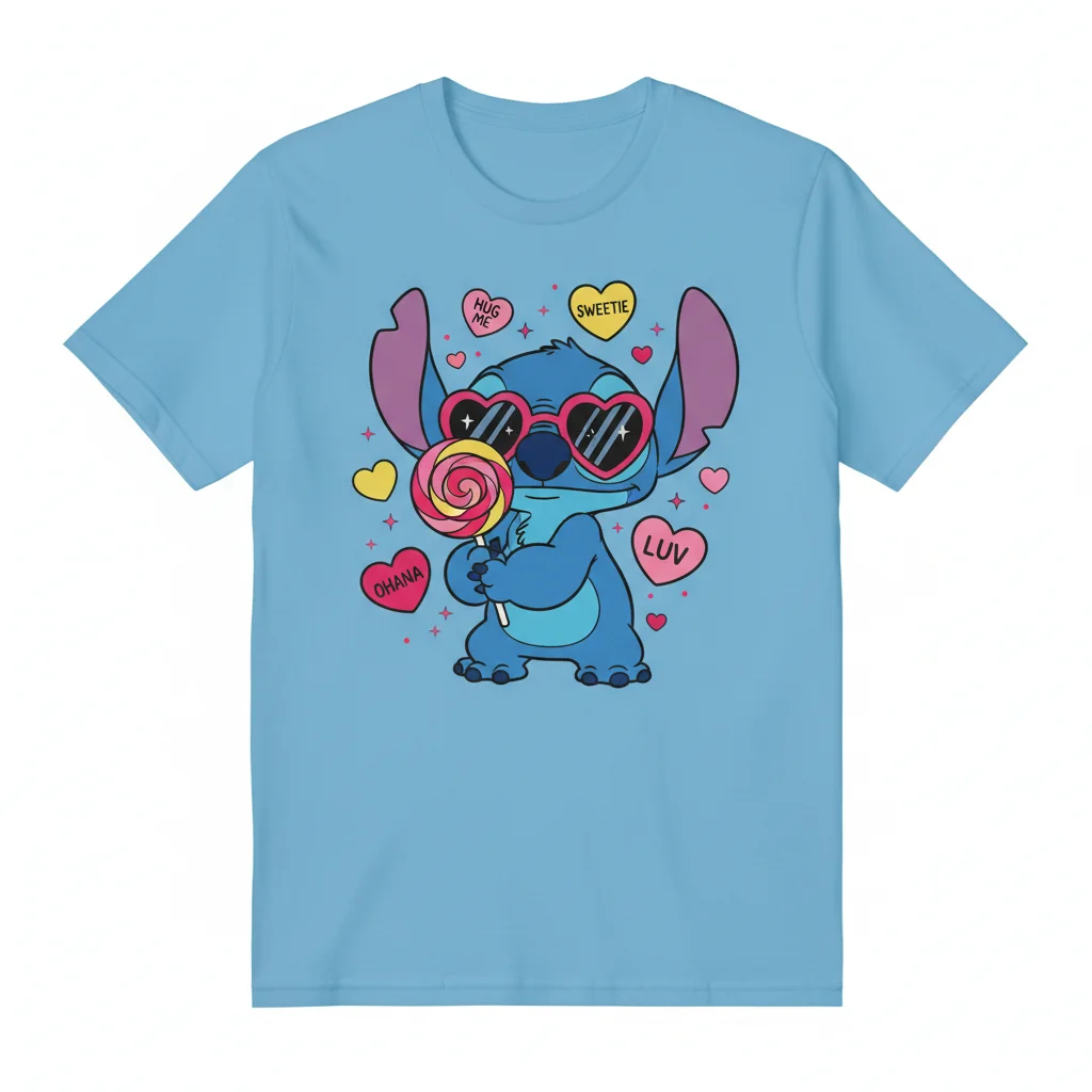 Stitch's Sweetheart Embrace: Valentine's Day Essential Tee
