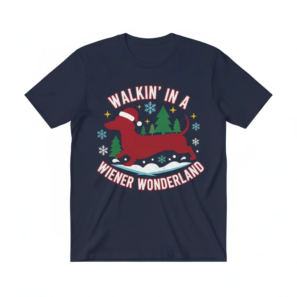 Dachshund "Wiener Wonderland" Christmas T-Shirt – Festive & Cozy
