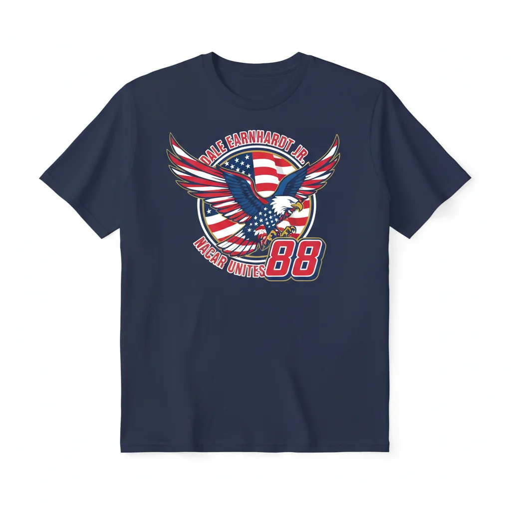 Dale Earnhardt Jr Patriotic NASCAR T-Shirt | American Flag & Eagle