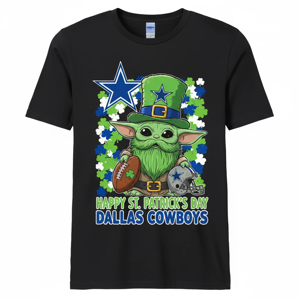 Dallas Cowboys Baby Yoda Gnome St. Patrick's Day T-Shirt - Officially Licensed Fan Apparel