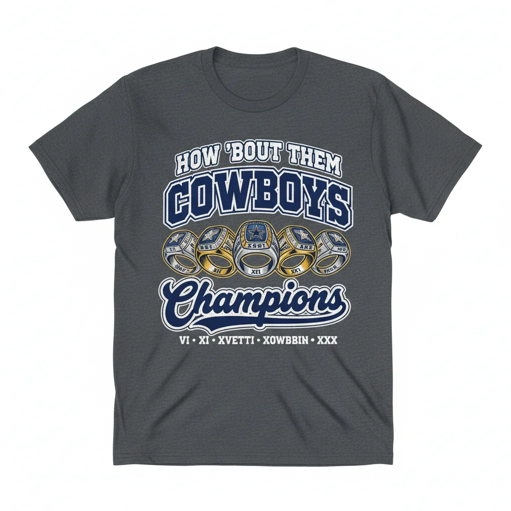 Dallas Cowboys 5x Super Bowl Champions Rings T-Shirt | NFL Fan Apparel
