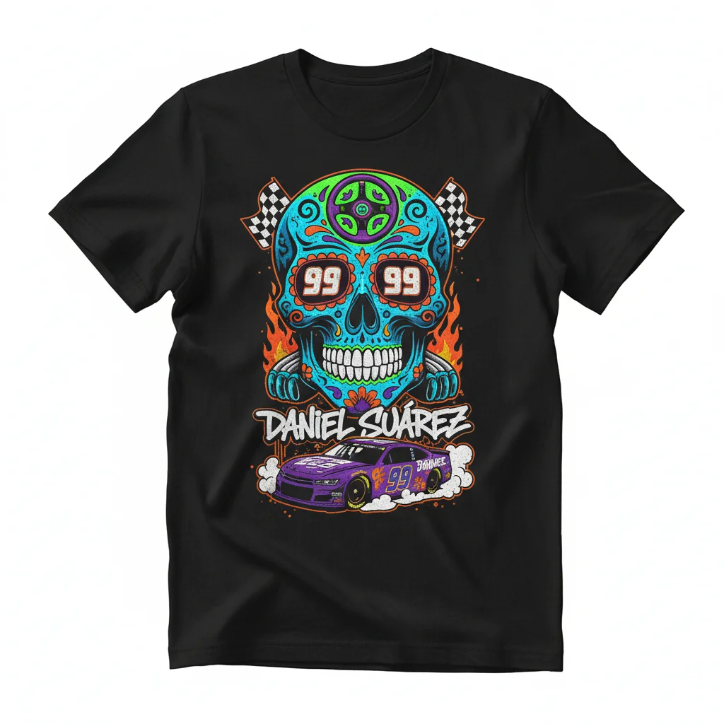 Daniel Suárez Día de Muertos Loco Skull Tee – Art, Heritage & Race Spirit