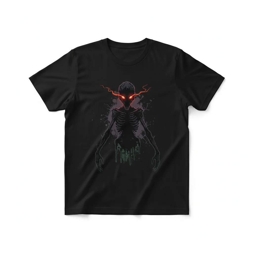 Dark Creepy Figure with Glowing Eyes T-Shirt – Essential Horrorcore Style